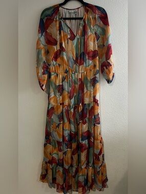 Luna Skies Leaf-Print Tiered Maxi Dress
